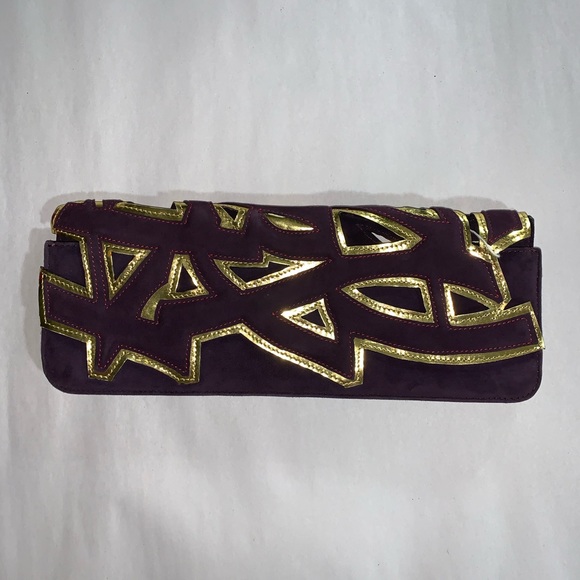 CHRISTIAN LOUBOUTIN purple suede laser cut CLUTCH - Picture 12 of 12